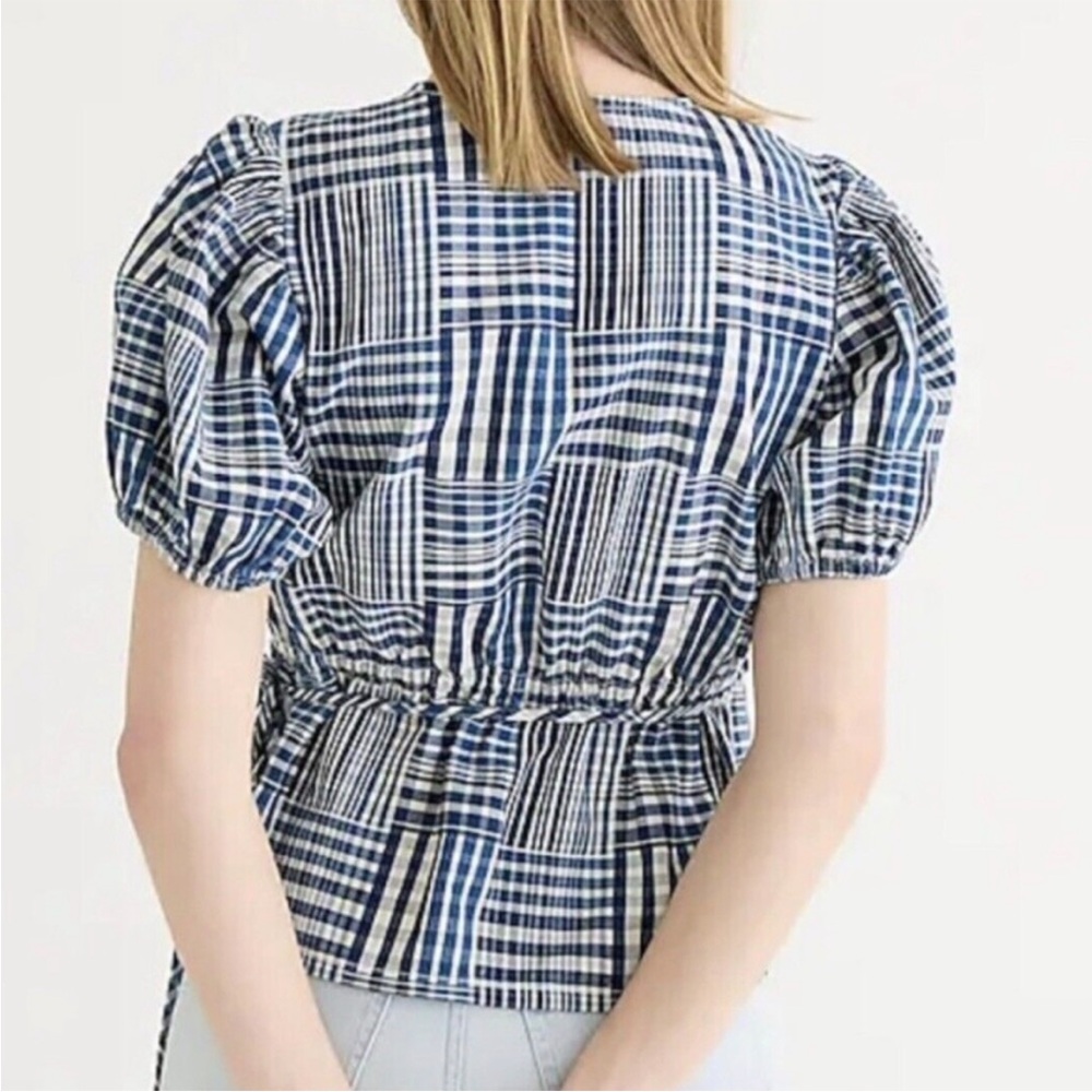 J. Crew Plaid Puff Sleeve Wrap Top - Picture 3 of 8